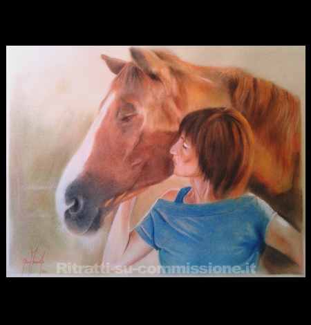 RITRATTO DI DONNA E ANIMALE (Ritratto a matite colorate su commissione da foto)